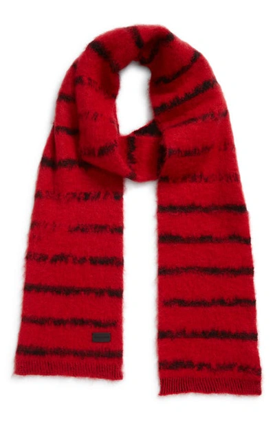Saint Laurent Interrupted Stripe Wool & Mohair Blend Scarf In Red/ Black