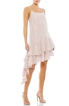 Mac Duggal Sequined Ruffle Hem Sleeveless Cocktail Dress In Rose
