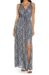 Elan Cover-up Maxi Dress In Navy/ Natural Bandana Print