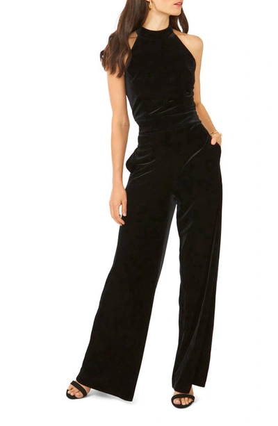 1.state Mock Neck Wide Leg Halter Jumpsuit In Black