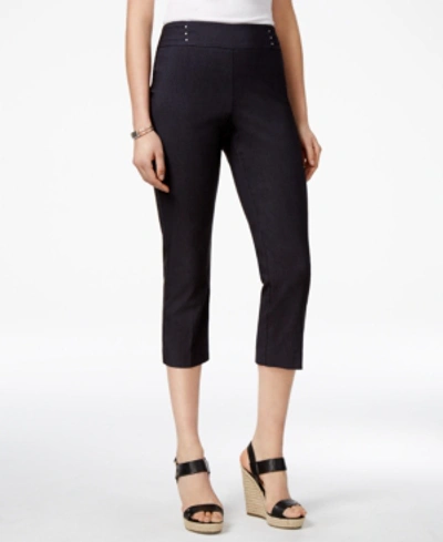 Jm Collection Women's Woven Lace-trim Capri Pull-on Pants, Created For Macy's In Deep Black