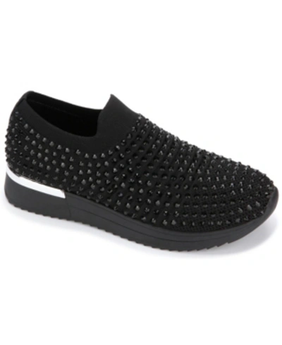 Kenneth Cole Reaction Cameron Jewel Jogger Womens Fitness Lifestyle Slip-on Sneakers In Black