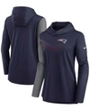 NIKE WOMEN'S NAVY, HEATHER CHARCOAL NEW ENGLAND PATRIOTS CHEVRON HOODIE PERFORMANCE LONG SLEEVE T-SHIRT