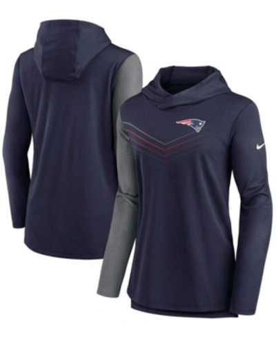Nike Women's Navy, Heather Charcoal New England Patriots Chevron Hoodie Performance Long Sleeve T-shirt