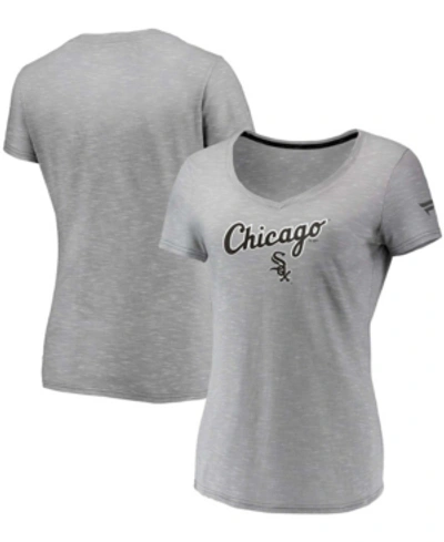 Fanatics Women's Gray Chicago White Sox Wordmark Logo Space-dye V-neck T-shirt