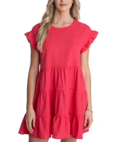 Adyson Parker Tiered Ruffle-trim Shift Dress In Cranberry