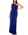 Adrianna Papell One-shoulder Side-drape Cascade Matte Jersey Gown In Royal Saphire