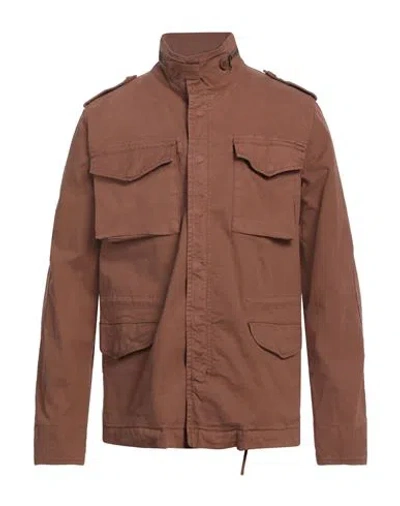 40weft Man Jacket Brown Size M Cotton, Elastane