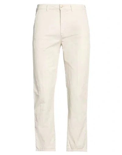 40weft Man Pants Beige Size 32 Cotton, Linen, Elastane In White