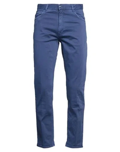 40weft Man Pants Blue Size 38 Cotton, Elastane