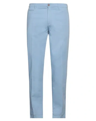 40weft Man Pants Sky Blue Size 36 Cotton, Linen, Elastane In Blue