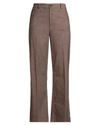 40weft Woman Pants Chocolate Brown Size 12 Cotton, Linen, Elastane