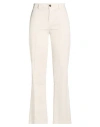 40weft Woman Pants Ivory Size 12 Cotton, Elastane In Neutral