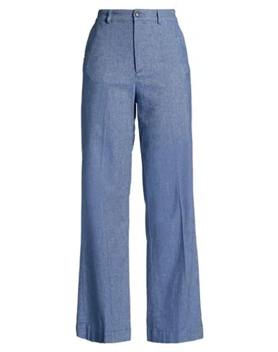 40weft Woman Pants Navy Size 6 Cotton, Linen, Elastane In Blue