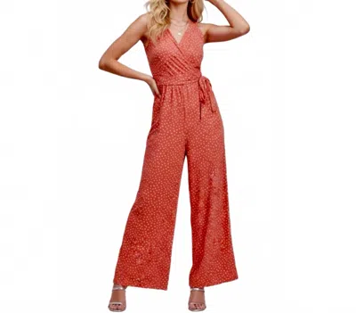 41 Hawthorn Polka Dot Wide Leg V-neck Jumpsuit In Pink In Purple