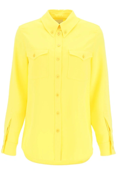 Burberry Scarves Draped Chain Pocket Button-down Shirt In Yellow