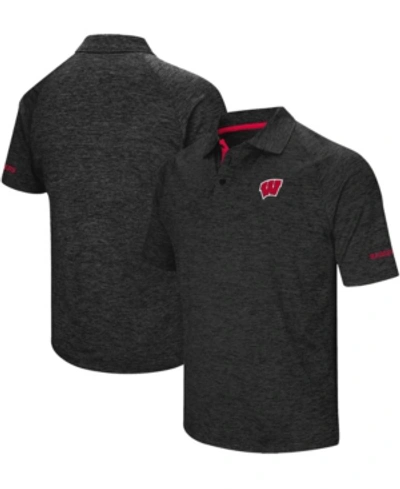 Colosseum Men's Heather Black Wisconsin Badgers Down Swing Polo Shirt