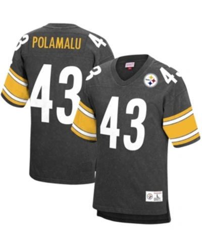 Mitchell & Ness Men's Troy Polamalu Black Pittsburgh Steelers Retired Player Name And Number Acid Wash Top