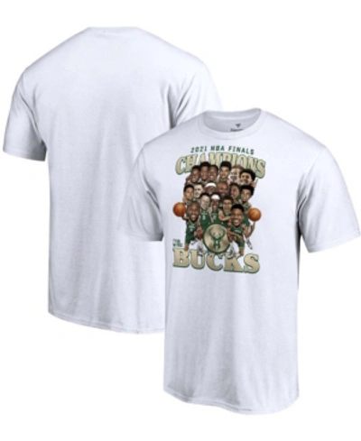 Fanatics Men's White Milwaukee Bucks 2021 Nba Finals Champions Team Caricature Roster T-shirt