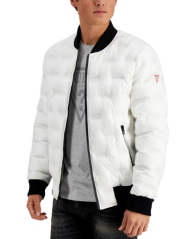 Guess Men's Stamp Quilt Puffer Bomber Jacket In White