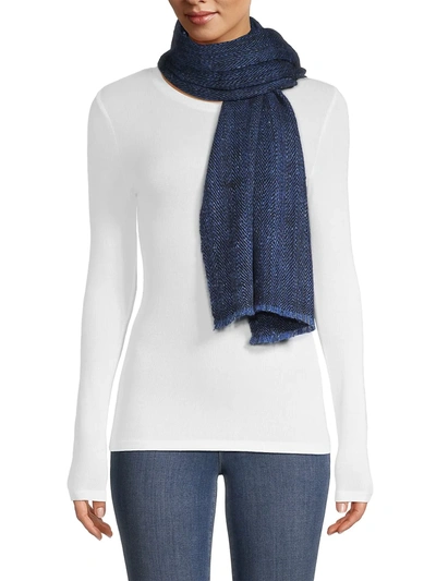 Denis Colomb Herringbone Woven Scarf In Deep Blue