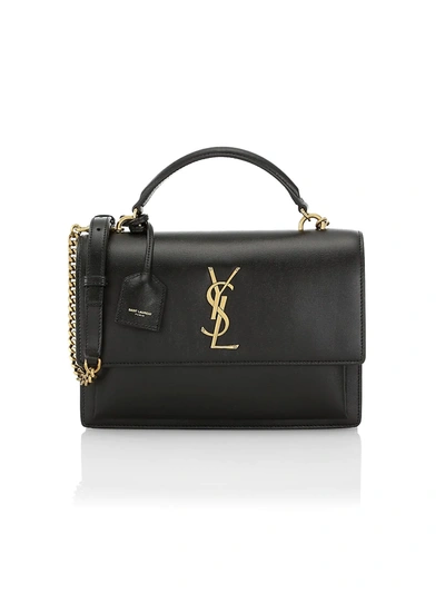 Saint Laurent Medium Sunset Leather Top Handle Bag In Noir