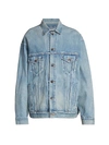 BALENCIAGA MEN'S EMBROIDERED DENIM JACKET,400014781242