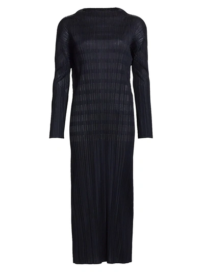 Issey Miyake Technical-pleated Midi Dress In Dark Navy