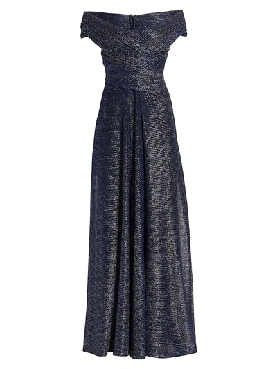 Talbot Runhof Metallic Off-the-shoulder Gown In Blue