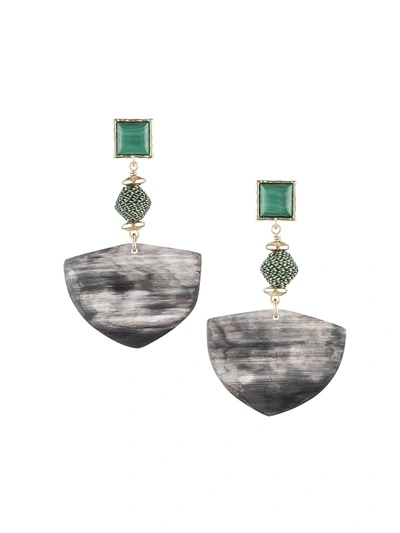 Akola Women's June 10k-gold-plated, Malachite, Natural Black Horn, & Raffia Drop Earrings