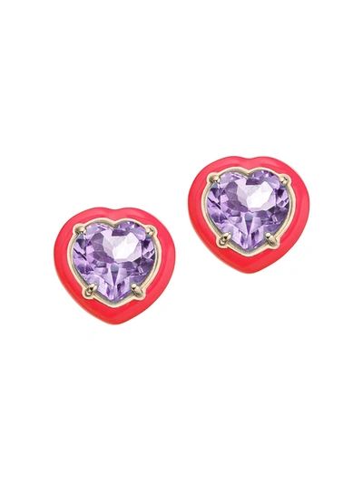 Bea Bongiasca Women's Candy Heart Goldtone, Enamel & Topaz Earrings In Pink Blue
