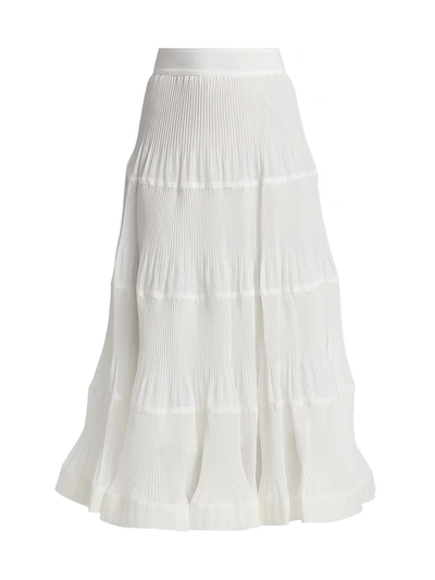 Zimmermann Pleated Tiered Midi Skirt In Pearl