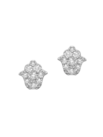 Djula Women's Magic Touch 18k White Gold & Diamond Hamsa Stud Earrings