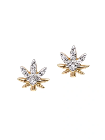 Djula Women's Magic Touch 18k Yellow Gold & Diamond Leaf Stud Earrings In Or Jaune