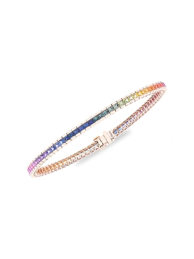 Djula Women's Rainbow 18k Rose Gold, Sapphire & Diamond Bangle
