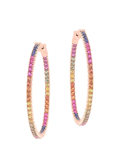 Djula Women's Rainbow 18k Rose Gold & Sapphire Big Hoop Earrings