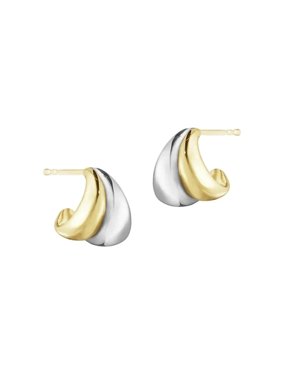 Georg Jensen 18k Yellow Gold & Sterling Silver Curve Huggie Hoop Earrings In Gold/silver