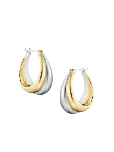 Georg Jensen 18k Yellow Gold & Sterling Silver Curve Graduated Hoop Earrings