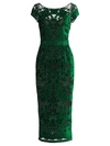 Marchesa Notte Lace Sheath Midi Dress In Emerald