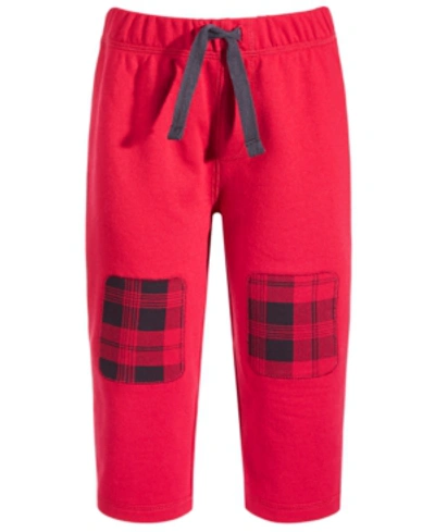 First Impressions Kids' Toddler Boys Plaid Patch Pants, Created For Macy's In Cherry Red