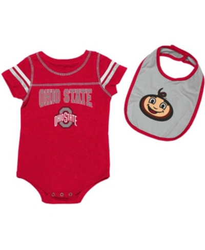 Colosseum Newborn Infant Girl's And Boy's Scarlet, Gray Ohio State Buckeyes Chocolate Bodysuit Bib Set