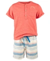 FIRST IMPRESSIONS BABY BOYS HENLEY & STRIPED SHORTS SET, CREATED FOR MACY'S