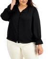 ALFANI PLUS SIZE SOLID BUTTON-DOWN TOP, CREATED FOR MACY'S
