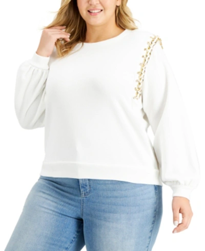 Inc International Concepts Plus Size Chain-trim Sweatshirt, Created For Macy's In Washed White