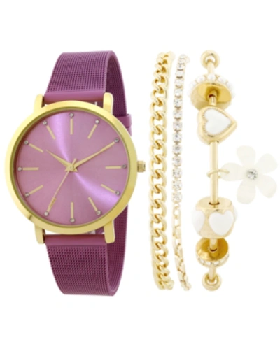 Inc International Concepts Women's Mesh Strap Watch 40mm & Bracelet Set, Created For Macy's In Purple