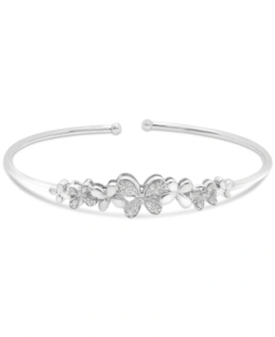 Macy's Diamond Flower Flex Bangle Bracelet (1/6 Ct. T.w.) In Sterling Silver