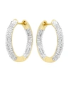 ESSENTIALS HIGH POLISHED HINGED CRYSTAL PAVE HOOP EARRING, GOLD PLATE AND SILVER PLATE