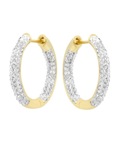 Essentials High Polished Hinged Crystal Pave Hoop Earring, Gold Plate And Silver Plate In Gold-tone