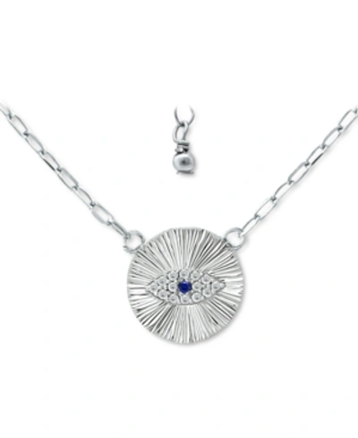 Giani Bernini Lab-created Blue Sapphire & Cubic Zirconia Evil Eye Disc Pendant Necklace, 16" + 2" Extender, Create In Sterling Silver
