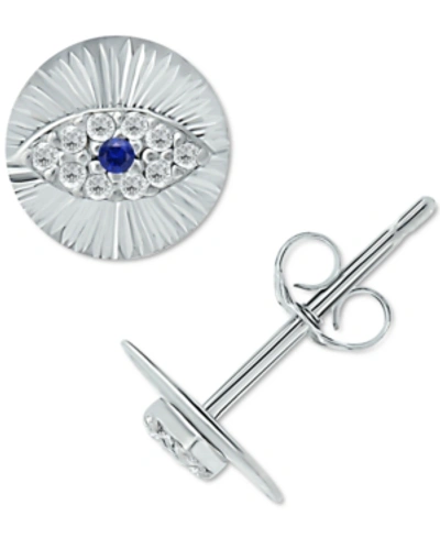 Giani Bernini Lab-created Blue Sapphire & Cubic Zirconia Evil Eye Disc Stud Earrings, Created For Macy's In Sterling Silver